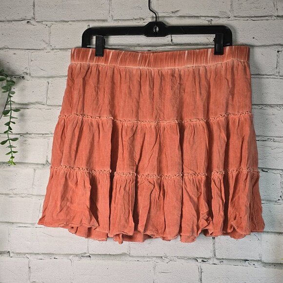 Umgee Dresses & Skirts - UMGEE CANYON CLAY TIERED MINI SKIRT ELASTIC WAIST LIGHTWEIGHT FLOWY SIZE XL